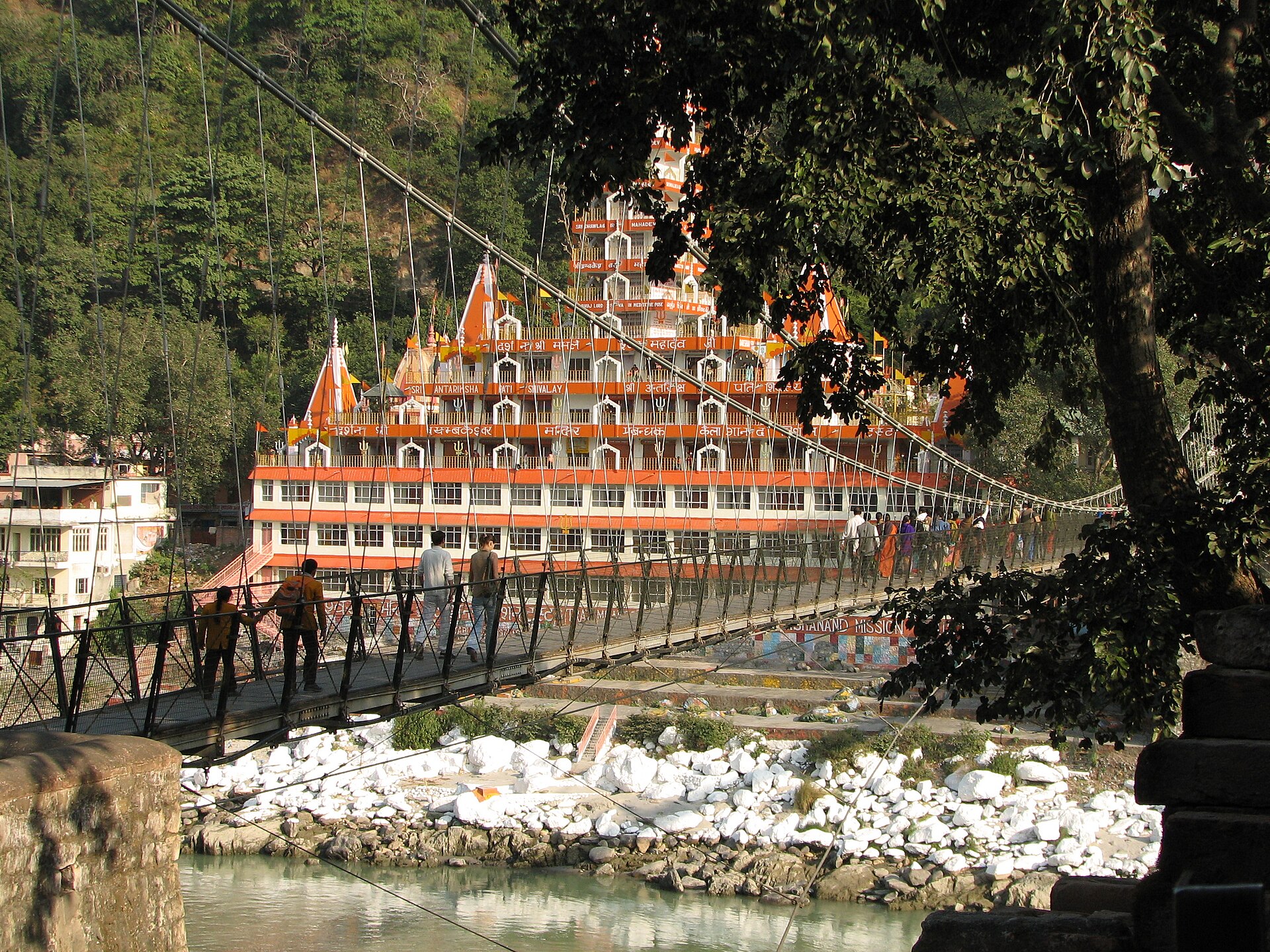 Lakshman Jhula over the Ganges at Rishikesh, a centre of yoga and Ayurveda