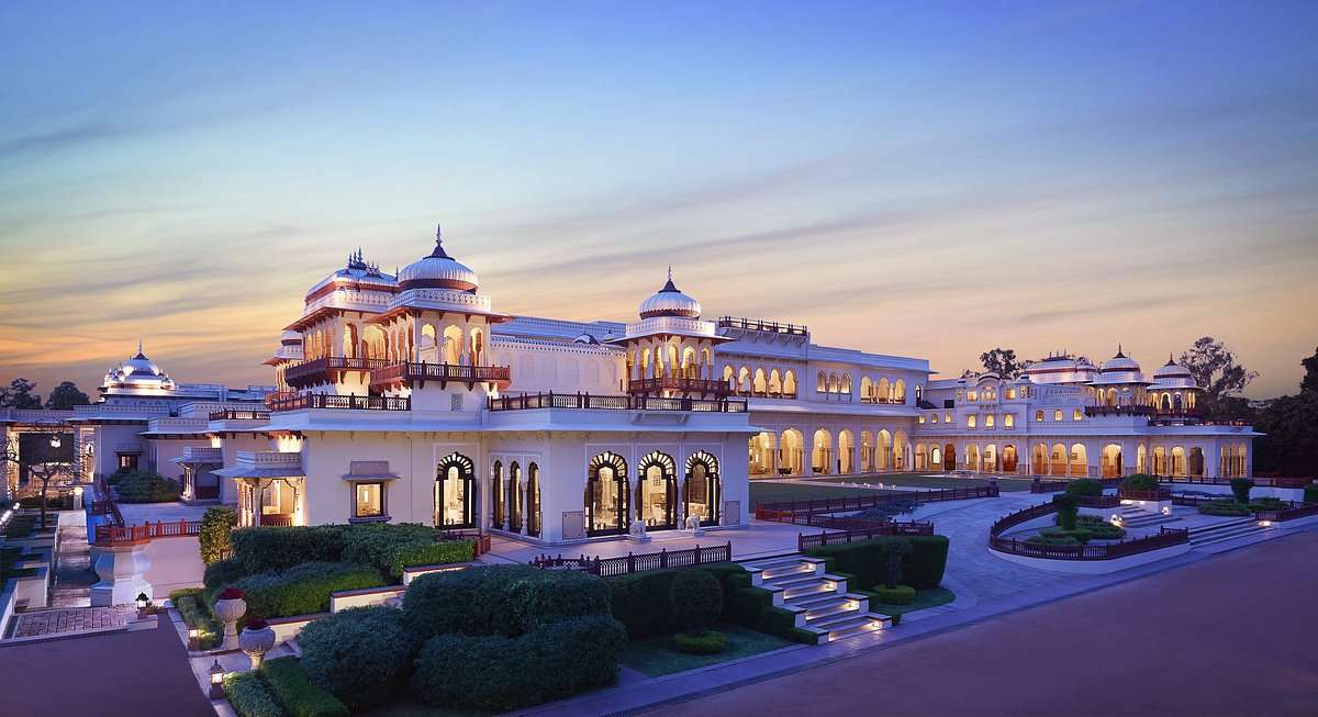 Rambagh Palace in Jaipur, Rajasthan, seen from its gardens