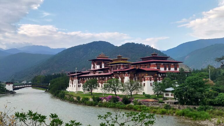 Punakha Dzong at the meeting of two rivers in the Punakha valley, Bhutan